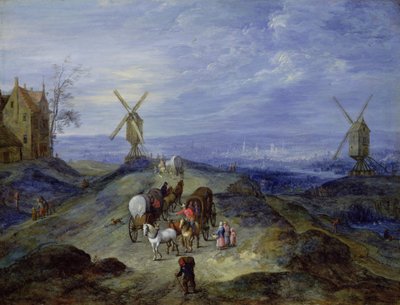 Landschap met twee windmolens, 1612 door Jan the Elder Brueghel